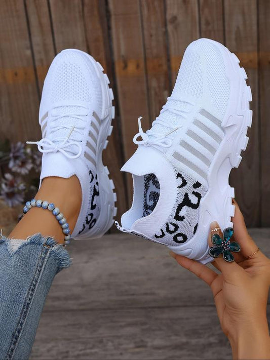 Women's Fashion Leopard Lace-Up Low-Top Sneakers